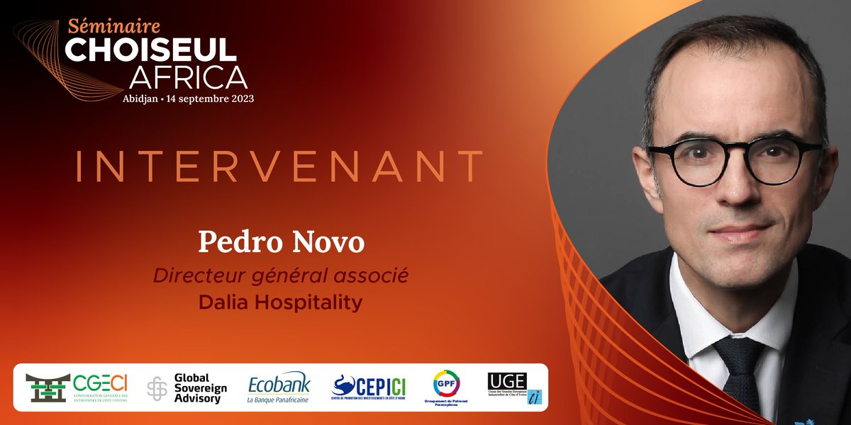 C’est avec enthousiasme que je vous annonce ma participation au #SéminaireChoiseulAfrica qui se tiendra à #Abidjan ce jeudi 14 septembre, sur le thème des “Chaînes de valeur durables en Afrique”. Un sujet d’actualité !

Au programme : rencontres, discussions et échanges de bonnes