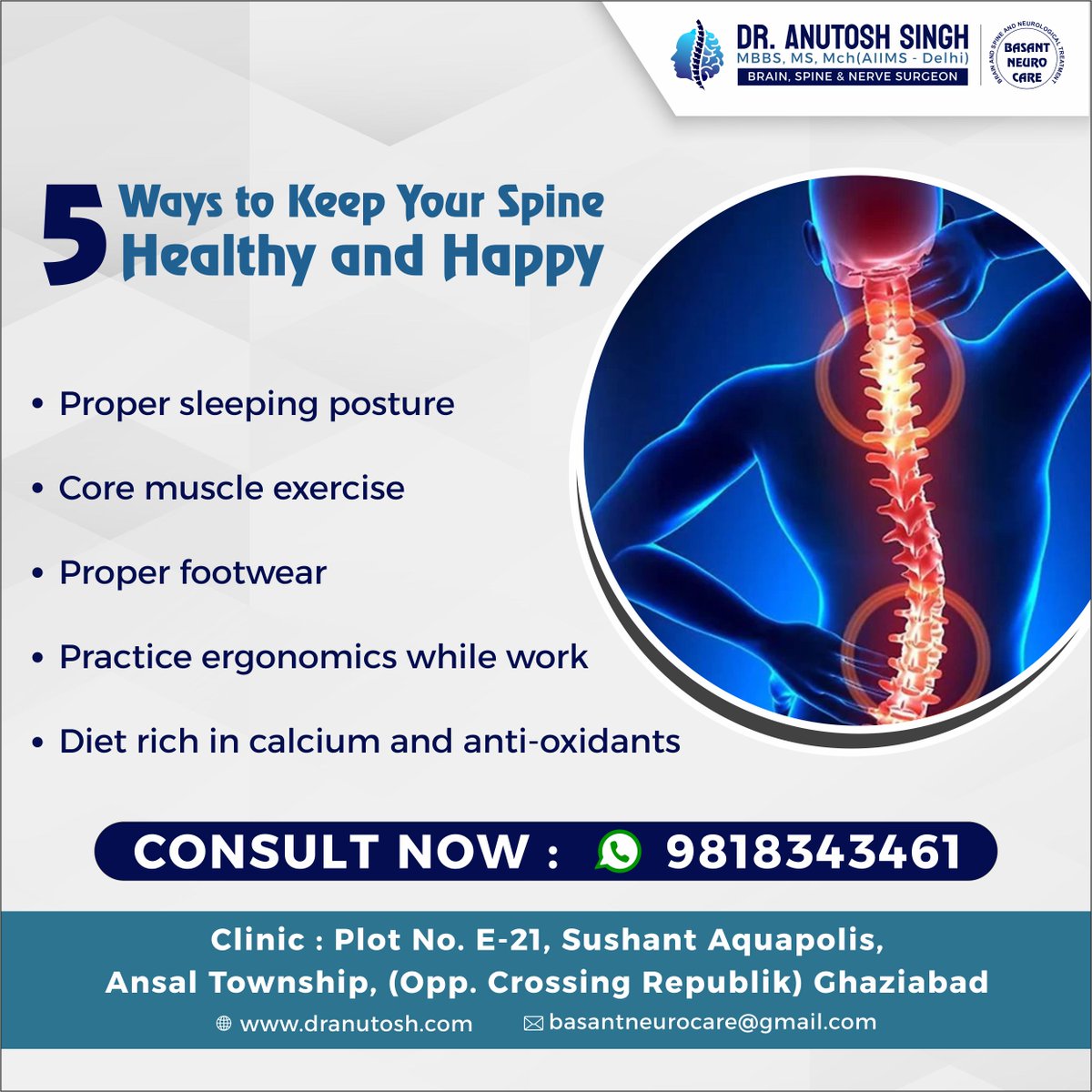 AnutoshAts's tweet photo. Unlock the Secrets to a Healthy Spine!💪 Discover Top 5 Tips for a Strong and Supple Back.🚶‍♂️🧘‍♀️ #spinehealth #staystrongandaligned #spinecare #backpain #dranutosh https://t.co/dwkkdMXUJ7
