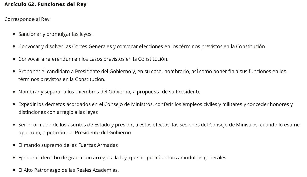 Porf1r10's tweet photo. El rey no puede firmar esa ley.
Se lo prohΓbe, expresamente, la ConstituciΓ³n:
βEjercer el derecho de gracia con arreglo a la ley, que no podrΓ‘ autorizar indultos generalesβ
QUE NO PODRΓ AUTORIZAR INDULTOS GENERALES
Articulo 62, ConstituciΓ³n EspaΓ±ola
#MeRebelo #MeNiego #EspaΓ±a https://t.co/D0zFLqOUPK
