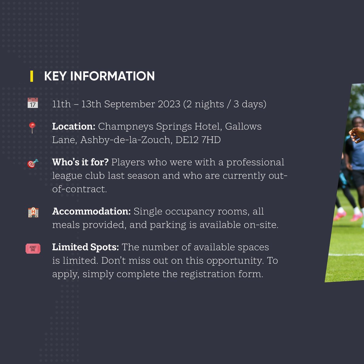 PFA's tweet photo. The PFA are delighted to be hosting our second Out of Contract Training Camp. 

📅 11-13 September

There are limited spaces remaining for both players and scouts to attend. Find out more ⤵️