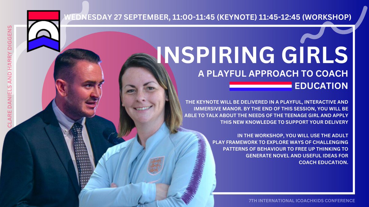 Conference Announcement 📢

Find out about one of our keynotes and workshops about inspiring girls through play below

26-27 September 2023 in Papendal, Arnhem, The Netherlands

Info about Registration, Accommodation and the Programme below: icoachkids.org/news/ickconfer…