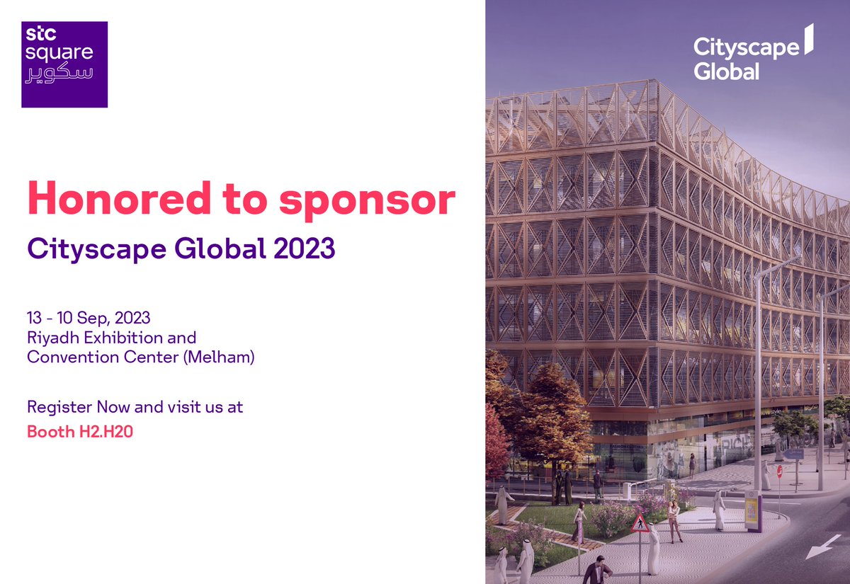 stc_square's tweet photo. We are thrilled to be sponsoring the world's largest property development exhibition @CSGlobalKSA , set to take place in Riyadh from 10 – 13 September .2023
Join us at our booth ( H2.H20) 📍
#Cityscapeglobal
#stc_square https://t.co/J8XcT8xm85