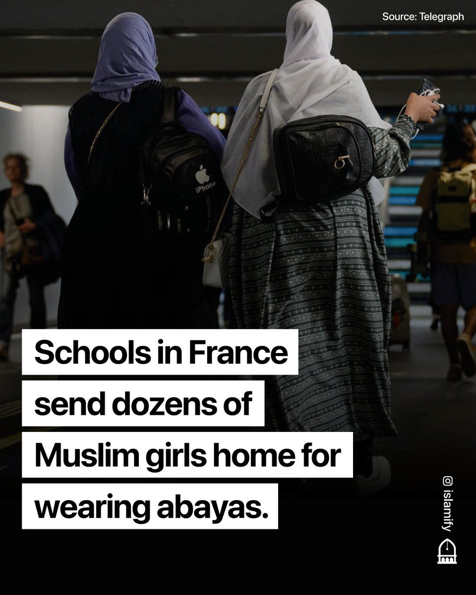 Alhamdhulillaah's tweet photo. 🚨 Dozens of female pupils in France were sent home on their first day of school for refusing to remove their abaya.

Education minister Gabriel Attal said some 298 girls showed up to state schools on Monday morning wearing the full-length dress that has been banned by the government.

While most agreed to change out of the dress, 67 refused and were sent home.