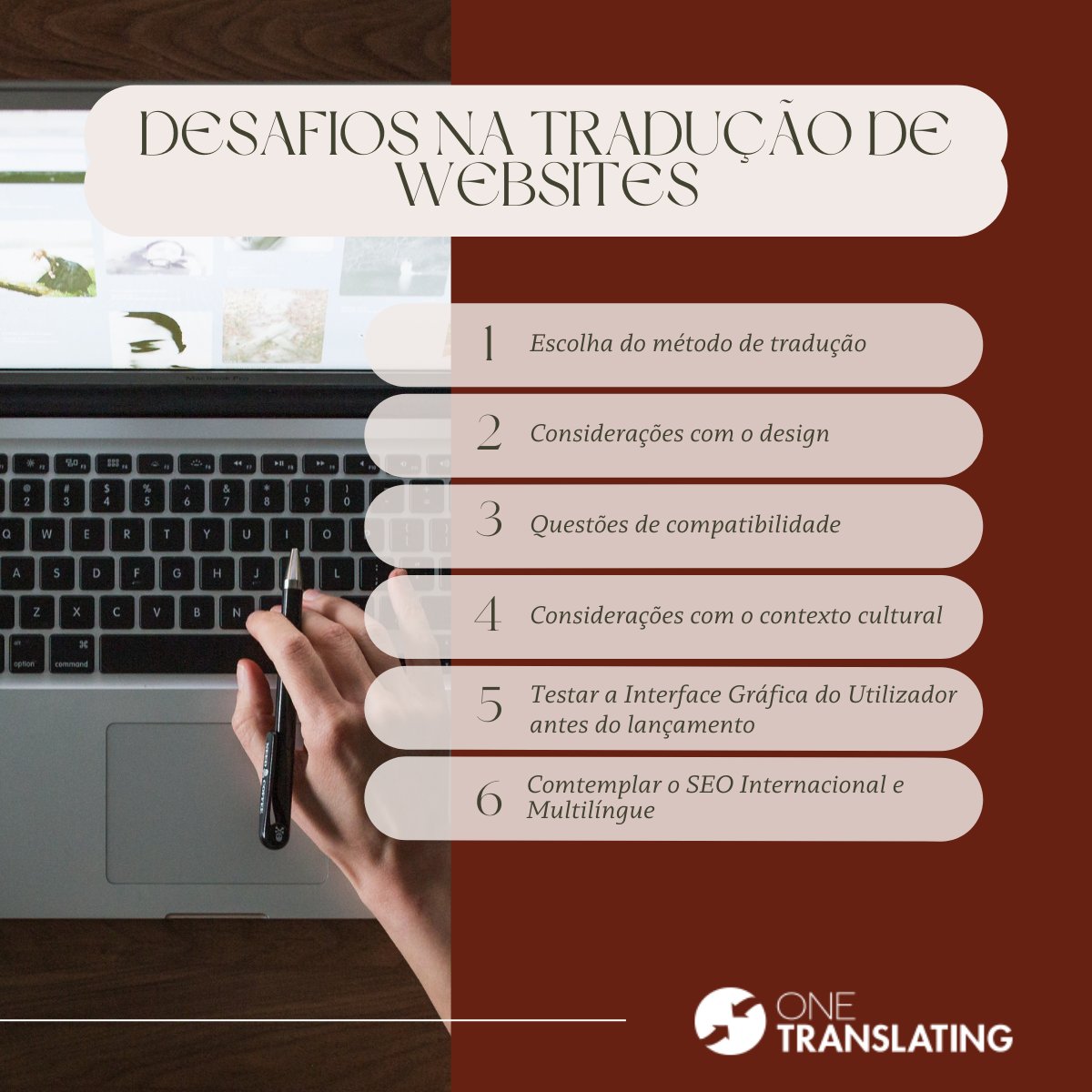 OneTranslating's tweet photo. A tradução de um website não deve ser encarada como uma mera transposição de um texto de uma língua para outra. Há detalhes que devem ser tidos em consideração e a OneTranslating está aqui para o/a ajudar.
#onetranslating #tradução #websites https://t.co/KreqINgpVv