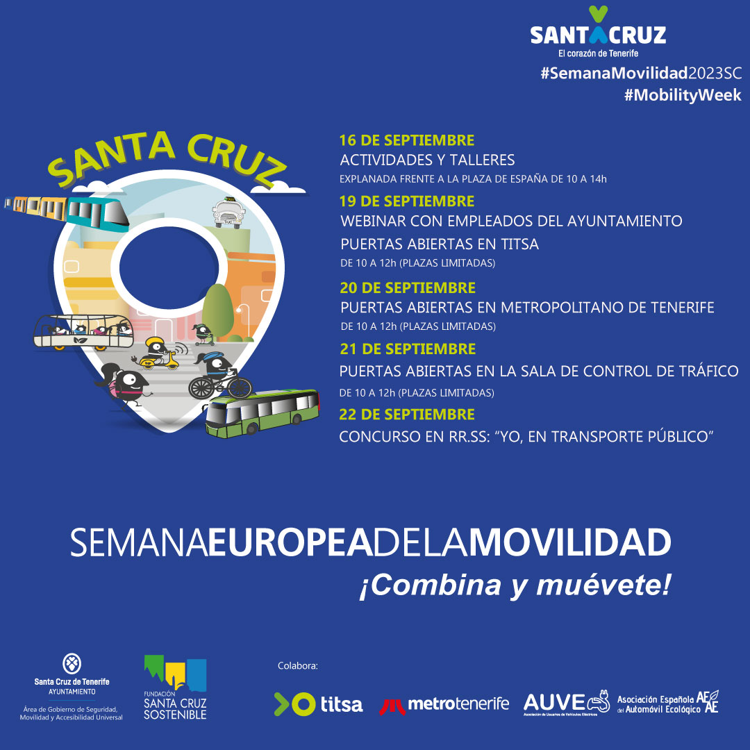 🚲🚌🛴 ¿Qué actividades hay en la #SemanaMovilidad2023SC? ✍️

🗓️ sábado, 16/09
🚲 Actividades y talleres de concienciación por una movilidad urbana sostenible
⏰ 10:00h. a 14:00h. y la exposición de vehículos ecológicos hasta las 20:00h. 
📍 Explanada frente a la Plaza de España
