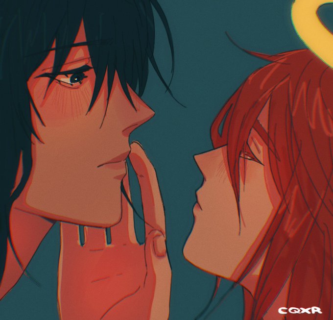 「hand on another's face red hair」 illustration images(Latest)