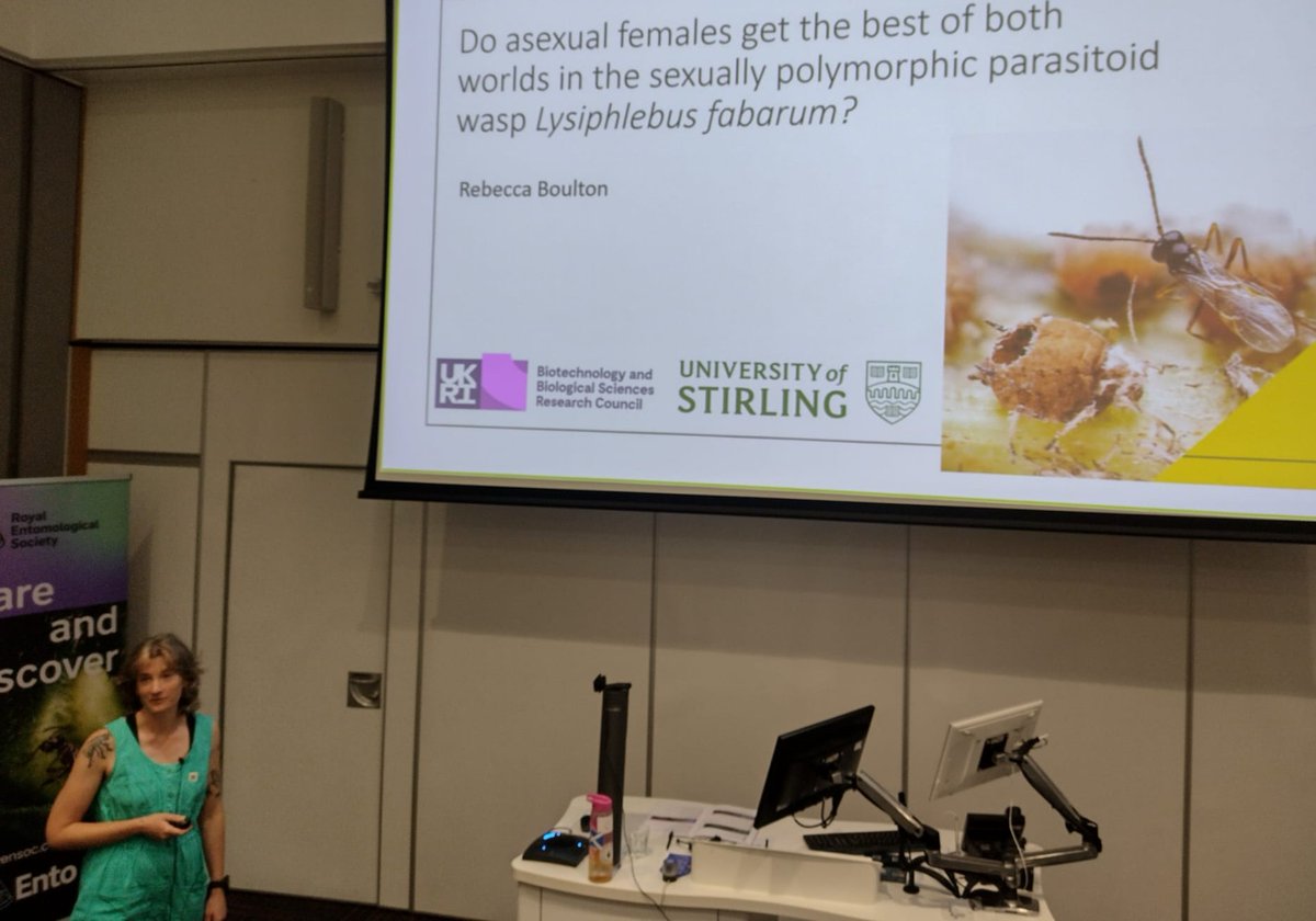 RoyEntSoc's tweet image. The final talk on #Behavioural &amp;amp; #Evolutionary #Ecology before the last plenary - Do asexual females get the best of both worlds in the sexually polymorphic aphid parasitoid Lysiphlebus fabarum? Presentation by @DrBecky_B @StirUni 

@UniExeCEC @UniExeCornwall @UniofExeter #Ento23