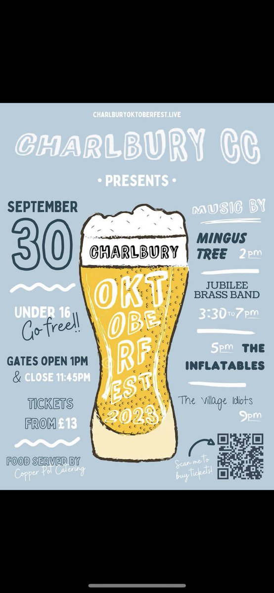 If you are looking for a social event to end your summer on a high with, look no further. This is a fabulous event hosted by <a href="/CharlburyCC/">Charlbury Cricket Club</a>! Get your tickets now at - charlburyoktoberfest.live