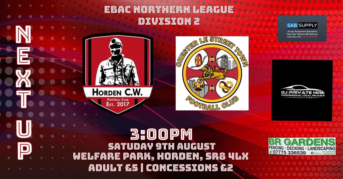 𝙉𝙀𝙓𝙏 𝙐𝙋 - <a href="/CestrianTweet/">Chester le Street Town FC</a> 

Back on home turf on Saturday as we look to continue our good run of results.

CLS have also started the season impressively so should be a great game.

Weather looks good &amp; it’s international week so no reason not to get down &amp; support the lads.