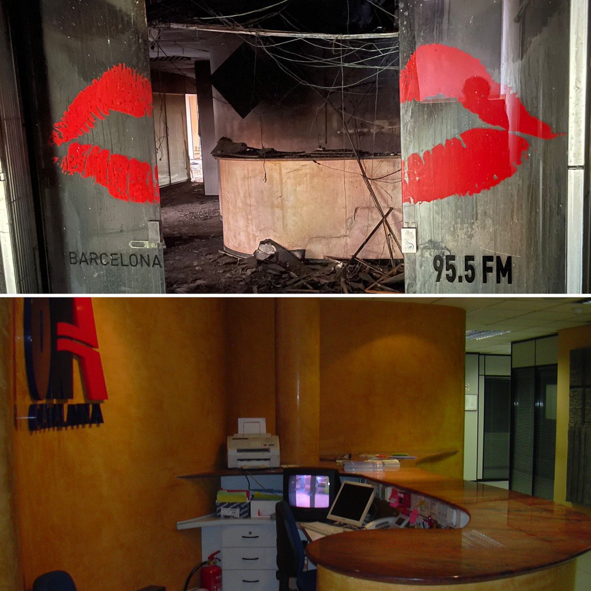 mcuranta's tweet photo. Dimarts es va cremar l’edifici de l’històric Telexpress però de la també històrica ràdio, Ona Catalana.

Quina pena més gran, veure calcinats aquells estudis tan meravellosos que vam fer amb tanta il•lusió.

Per allà tb hi van passar @KISSFM_es @radio4_rne i @SERCatalunya https://t.co/NctUtEY9Cg