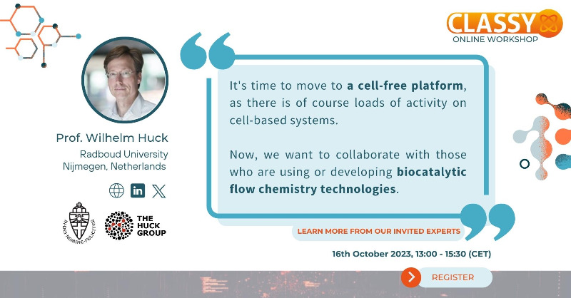 CLASSY_H2020's tweet photo. ๐ฃ๏ธ Prof. Wilhelm Huck (@Huckgroup, @Radboud_Uni) will start showcasing the latest insights on โOptimal experimental design strategies for optimising immobilized enzymatic reaction networksโ during the #CLASSYworkshop on ๐ญ๐ฒ๐๐ต ๐ข๐ฐ๐๐ผ๐ฏ๐ฒ๐ฟ!