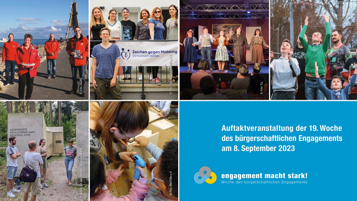 Morgen startet die 19. Woche des bürgerschaftlichen Engagements! 
Das Kampagnen-Team übernimmt unseren Twitter-Account. Unter #Ems2023 könnt ihr euch aktiv beteiligen. 📲💬

🤝Ihr seid noch nicht für die Veranstaltung angemeldet? Nutzt jetzt die Chance: live.engagement-macht-stark.de