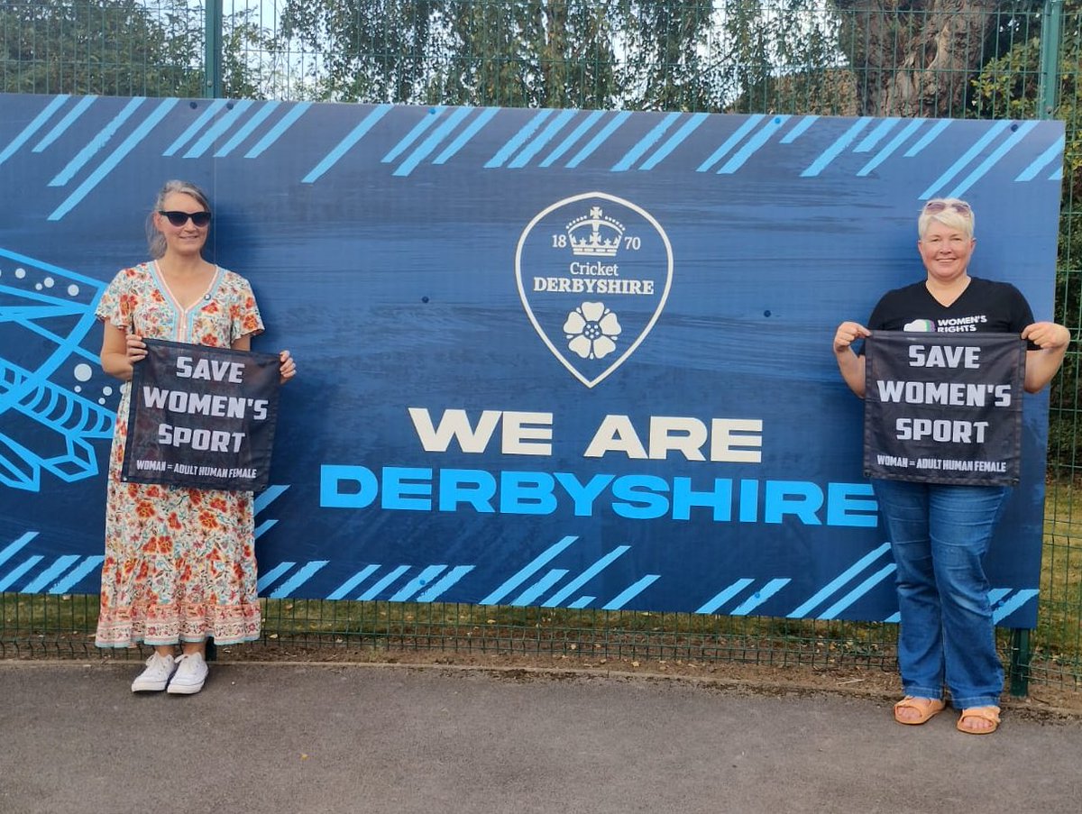 WomensRightsNet's tweet photo. .@WRNDerbyshire members were at the T20 England fixture yesterday, letting spectators know that @ECB_cricket policy is unfair to women, allowing males to self-identify into the female category. Many parents in attendance were incensed to hear this affects their daughters #SaveWomensSport #FoulPlay