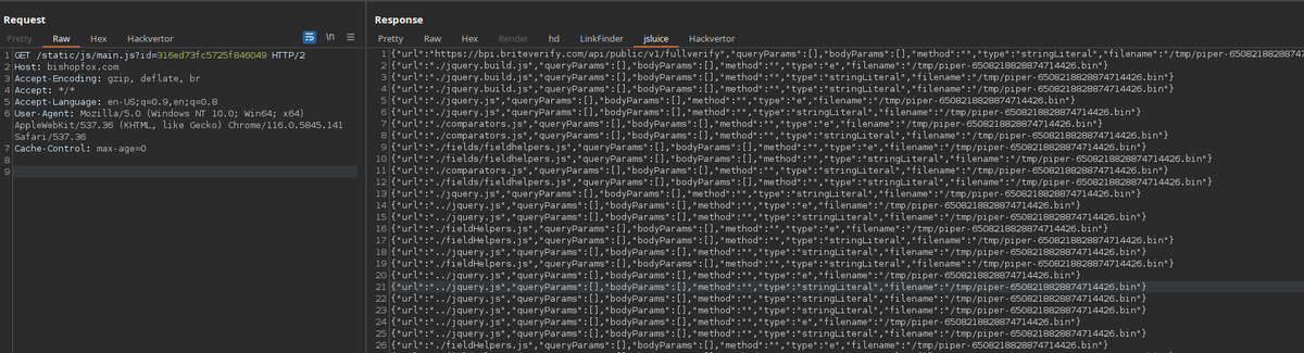 Here's <a href="/Burp_Suite/">Burp Suite</a> + <a href="/bishopfox/">Bishop Fox</a> jsluice, using the Piper extension 🛠️ Thanks <a href="/aroly/">ghazi m</a> for the screenshot
