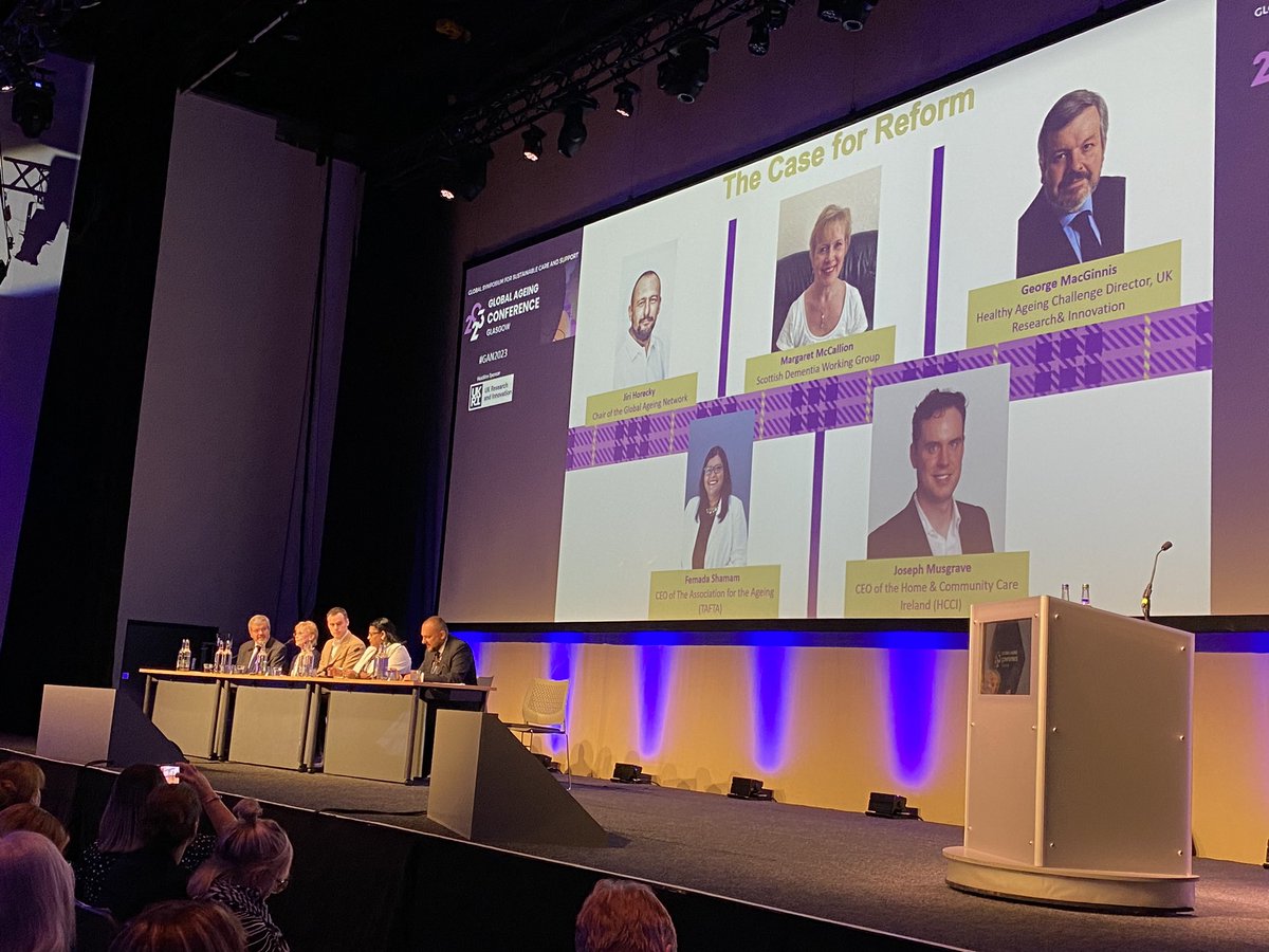scottishcare's tweet photo. First panel discussion of the conference is on ‘The Case for Reform’ chaired by Jiri Horecky @GlobalAgeing with panellists including @joseph_musgrave @HCC_Irl, Femada Shamam, George MacGinnis @HealthyAgeingUK @innovateuk and Margaret McCallion @S_D_W_G 🙌

#GAN2023 🌍 https://t.co/lhEgHyWLuh