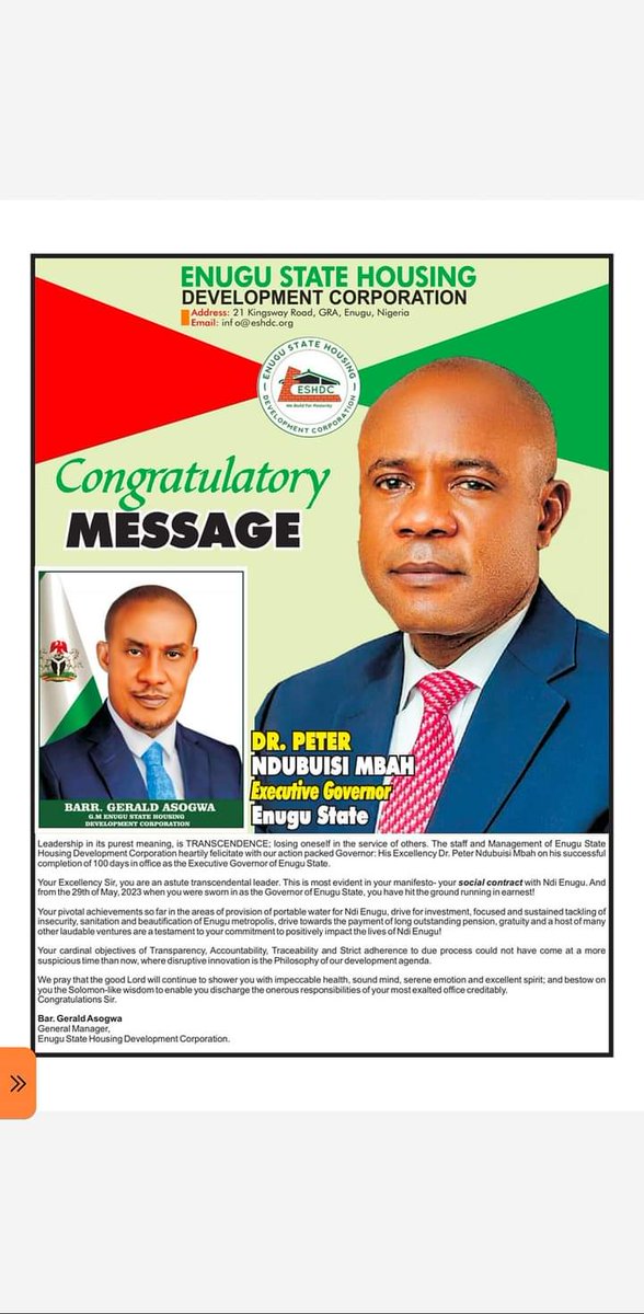 eshdc's tweet photo. 100 days in office: Barr. Gerald Asogwa hails Barr. Peter Mbah's   achievements.

#eshdc #enugustate #enugustatehousing #enugustategovernment #coalcity #petermbah https://t.co/03BAn9ogOe
