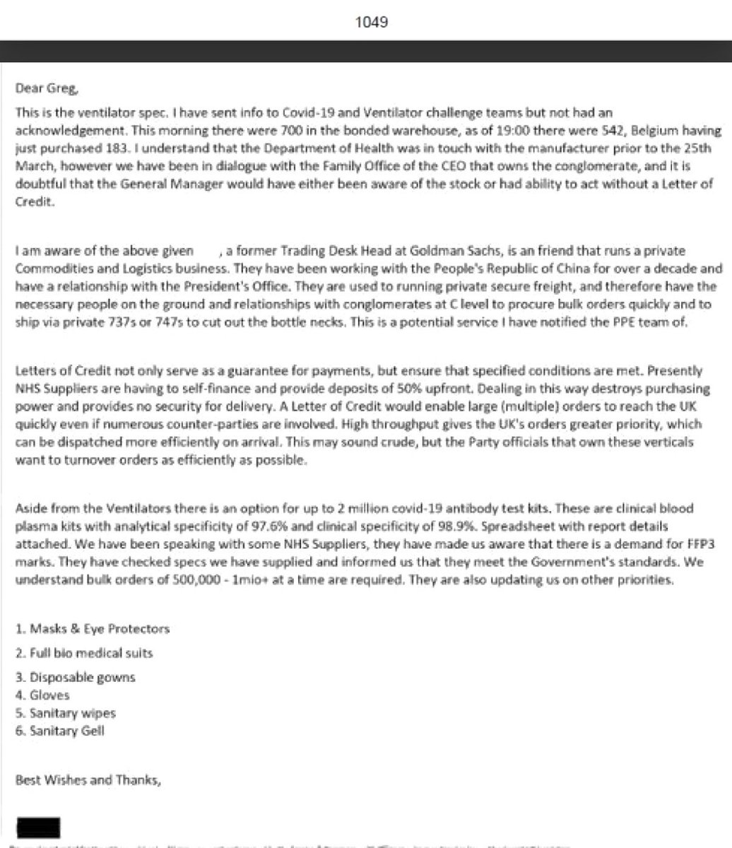 carolvorders's tweet photo. Luxe Lifestyle PPE contract 2020
 
April 7th Mark Higton (then Chair of Hammersmith and Fulham Conservatives, and Hands’ ‘associate through the party’) sends email to Greg Hands
 
April 10th Hands forwards this email onto JACT with the words “See below to check out please.”
 
17 days later
April 27th Luxe Lifestyle, having no former experience in PPE, is granted £25.8m worth of PPE orders. Contract signed on this date
 
Greg Hands has assured me of the following
“I had no further involvement, other than to advise Mr Higton when he subsequently contacted me, that he needed to speak with officials (not me), and to visit the government website which had by then been set up for such offers.  Government officials, I believe at the Department of Health, made decisions on who got contracts and what sort of contracts there were.  I rightly had nothing to do with this, nor do I know what the outcome was in Mr Higton’s case”.
 
The PPE
Later it was shown that £20million of the PPE delivered by Luxe Lifestyle was not used.  We do not know if it was unusable.
 
The Money
Luxe Lifestyle is more than 18 months late in submitting its accounts to Companies House and has, according to Companies House, twice tried for "voluntary strike off" to close the company down.  An objection to that voluntary strike off was lodged in Feb 2023.  It isn’t known by whom.