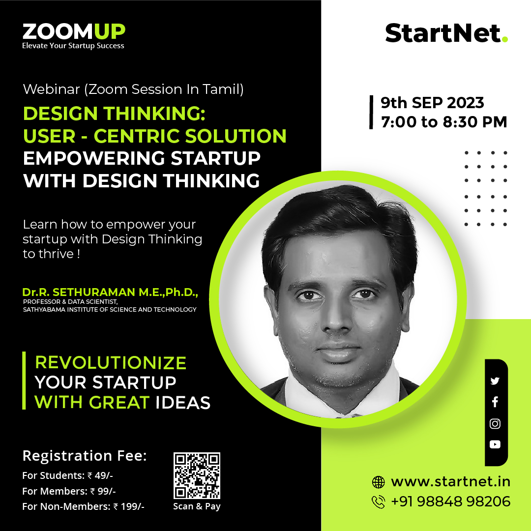 Register Now:startnetindia.mojo.page/zoomup

📅 Date: 9th September 2023
⏰ Time: 7:00 PM to 8:30 PM

Contact
🌐 Website: startnet.in
📞 Call: +9198848 98206

#Webinar #ZoomSessionInTamil #DesignThinking #UserCentricSolution #StartupEmpowerment #StartupGrowth #startnet