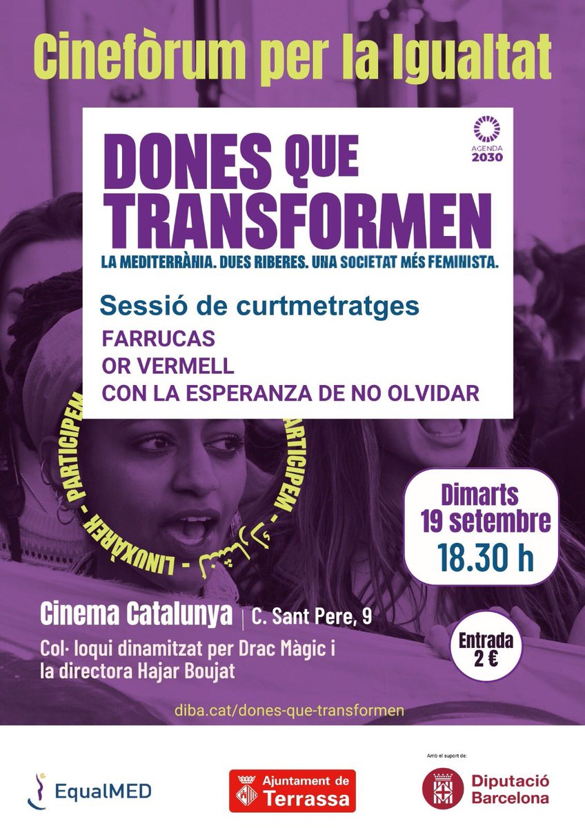 ajtrsgenere's tweet photo. #DonesQueTransformen és el proper Cinefòrum per #Igualtat, amb 3 curts i la presència d’una de les directores, l’Hajar Boujtat.
👉🏾 Dimarts, 19 setembre
👉🏾 18:30 h
👉🏾 @CinemaCatalunya
❗️Us hi esperem
#Terrassa #trsfeminista #Equalmed @Solidaritat_Int @intdiba @RRII_Terrassa https://t.co/1ce0sZ8YVd