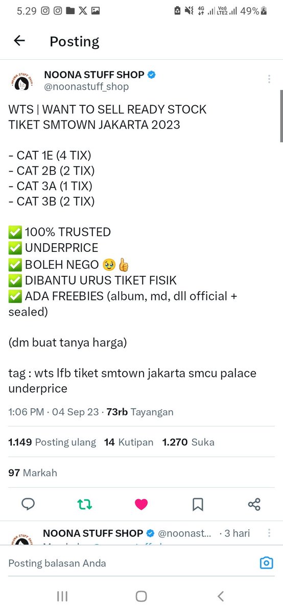 thisseeyou's tweet photo. @noonastuff_shop bismillah, done all rules yaa kak. aku mau tiket smtown. semoga kali ini rezeki aku, aamiin🙌 https://t.co/MVtEIUPmUr