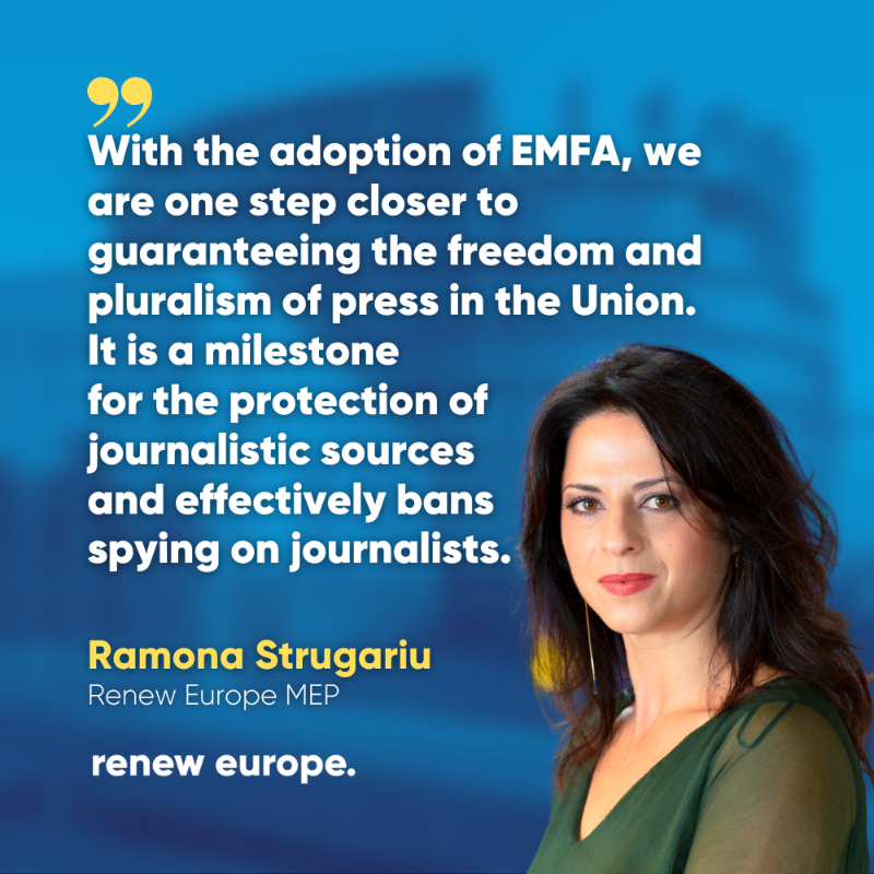 RenewEurope's tweet photo. #EuropeanMediaFreedomAct places editorial freedom &amp; pluralism at the heart of EU where it belongs

For us, protection of journalists, editorial independence &amp; transparency of media ownership are the core values that will make 🇪🇺 stronger

@IJoveva, @Ansip_EU &amp; @RamonaStrugariu