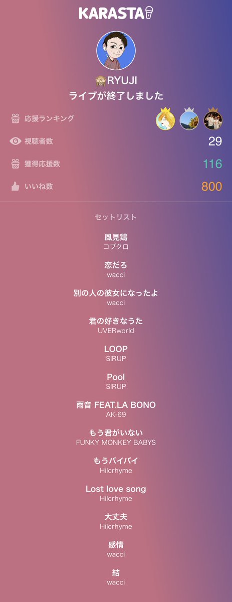 🙈RYUJIのライブ配信は最高の歌声でした！ありがとう！
#KARASTA #カラスタ karasta.net/profile/bw8587…