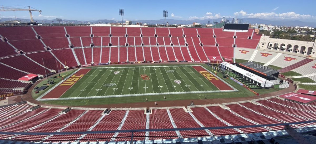 TimBrando's tweet photo. The 1st time I called a game @TheLAColiseum the summer of 85’ Steve Young QB’d the #LAExpress of the old @USFL but once joining @FOXSports it became a “bucket list” Stadium for @uscfootball in 21’ @SpenceTillman and I got there twice in a month but the program was sliding. Much has changed since, and we’ll return Saturday night for a final dose of @p12fbafterdark 9:30ct/10:30et.@StanfordFball @uscfootball @CFBONFOX culminating a quadruple header of 🏈🎧🎙️📺