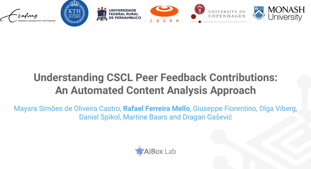 <a href="/flmrafael/">Rafael Ferreira Mello</a> presents our paper on the use of an automated content analysis approach to understand peer feedback in the CSCL setting! 
researchgate.net/publication/37… <a href="/ECTELconference/">ECTEL</a>
