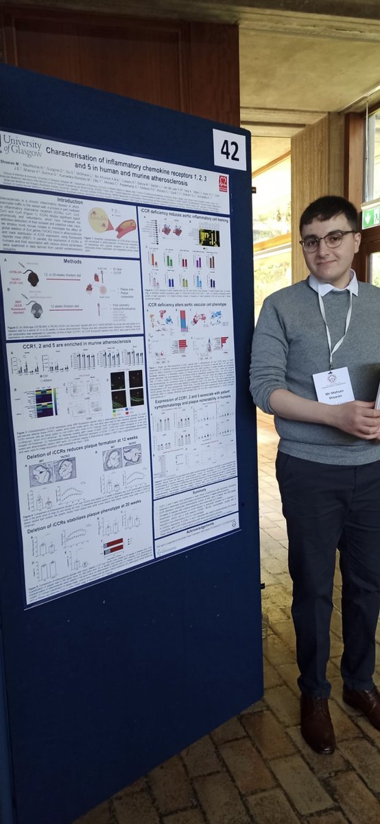 Here @britathsoc congress, Mohsen Shoaran from @NanoMateScience showing the work on the characterisation of inflammatory chemokine receptors in human and murine atherosclerosis. @CVR_TomaszGuzik @TheBHF @UofGSii #BAS2023