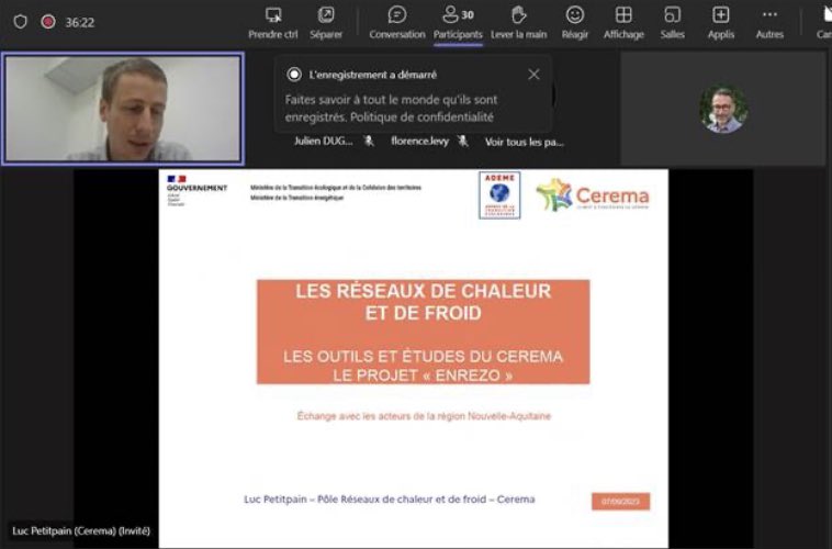 f_angebault's tweet photo. La dynamique sur les #ReseauxDeChaleur s’amplifie en #NouvelleAquitaine avec l’organisation ce matin d’un webinaire pour présenter aux charges de mission #ContratChaleurRenouvelable les outils @FChaleurUrbaine et #EnRezo du @CeremaCom 

#TeamADEME #ChaleurEnR https://t.co/kZxWZuZToC