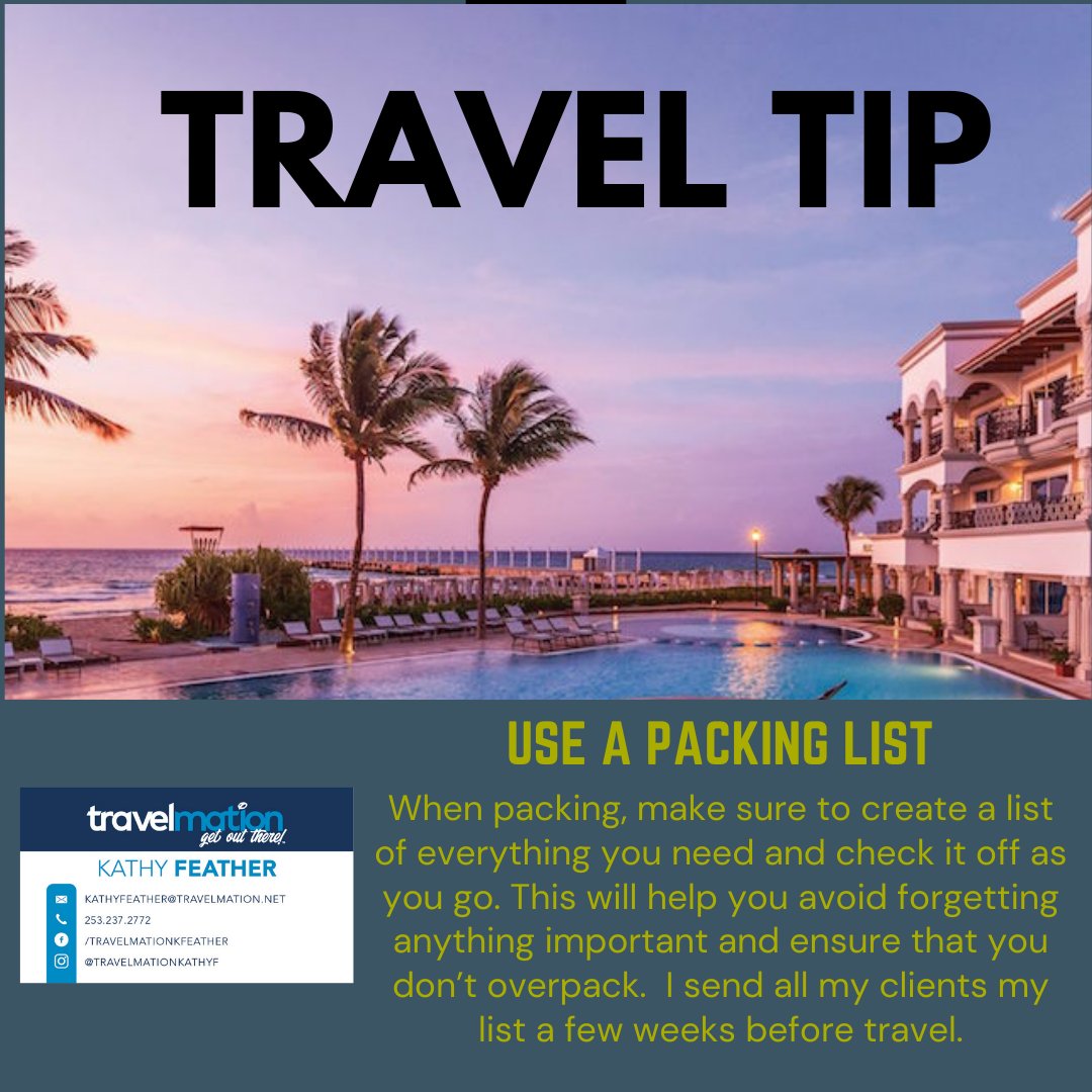 Some of you have heard this one.  A few of you heard what happened the 1 time I didn't use my own list for a short little get-away; my migraine meds didn't make the trip.  Always use a packing list.  #packinglist #useatraveladvisor
