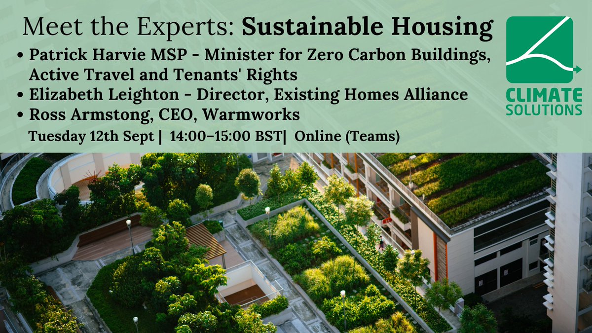 RSGS (@royalscotgeosoc) on Twitter photo Join us for our next Meet the Experts session on Sustainable Housing on Tue 12th Sept with <a href="/patrickharvie/">Patrick Harvie 🇪🇺🌈</a>, Minister for Zero Carbon Buildings, Active Travel and Tenants' Rights; <a href="/ElizLeighton/">Elizabeth Leighton</a>, Director of <a href="/existinghomes/">EHA Scotland</a> & Ross Armstrong, CEO of <a href="/Warmworks/">Warmworks</a>
eventbrite.co.uk/e/climate-solu… Join us for our next Meet the Experts session on Sustainable Housing on Tue 12th Sept with <a href="/patrickharvie/">Patrick Harvie 🇪🇺🌈</a>, Minister for Zero Carbon Buildings, Active Travel and Tenants' Rights; <a href="/ElizLeighton/">Elizabeth Leighton</a>, Director of <a href="/existinghomes/">EHA Scotland</a> & Ross Armstrong, CEO of <a href="/Warmworks/">Warmworks</a>
eventbrite.co.uk/e/climate-solu…
