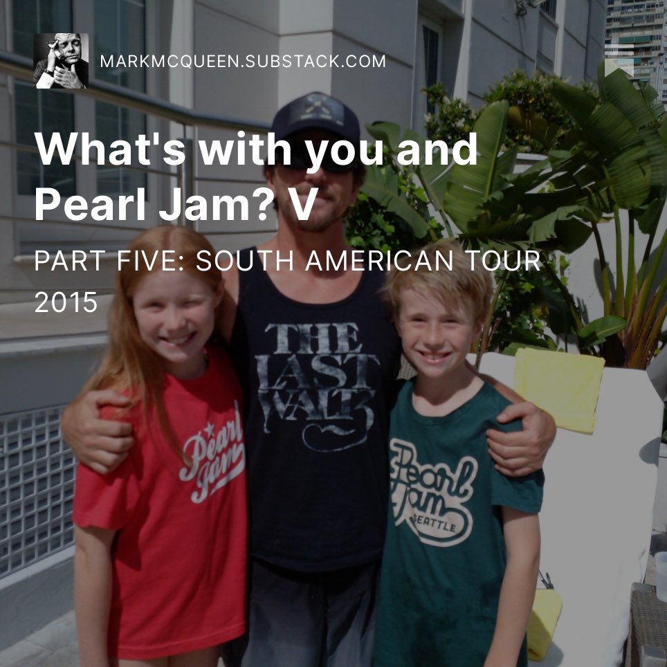 Pearl_Jam_Fam's tweet photo. The 5th instalment of our series on taking your kids on the road with #PearlJam is now live. Read about the 2015 shows in Argentina, Brazil, Chile &amp; Mexico. And meeting @eddievedder, #StoneGossard, @MikeMcCreadyPJ &amp; #MattCameron. #pearljamfamily #PJTour  https://t.co/iRc5LSIpij https://t.co/AS1PlE7GoV