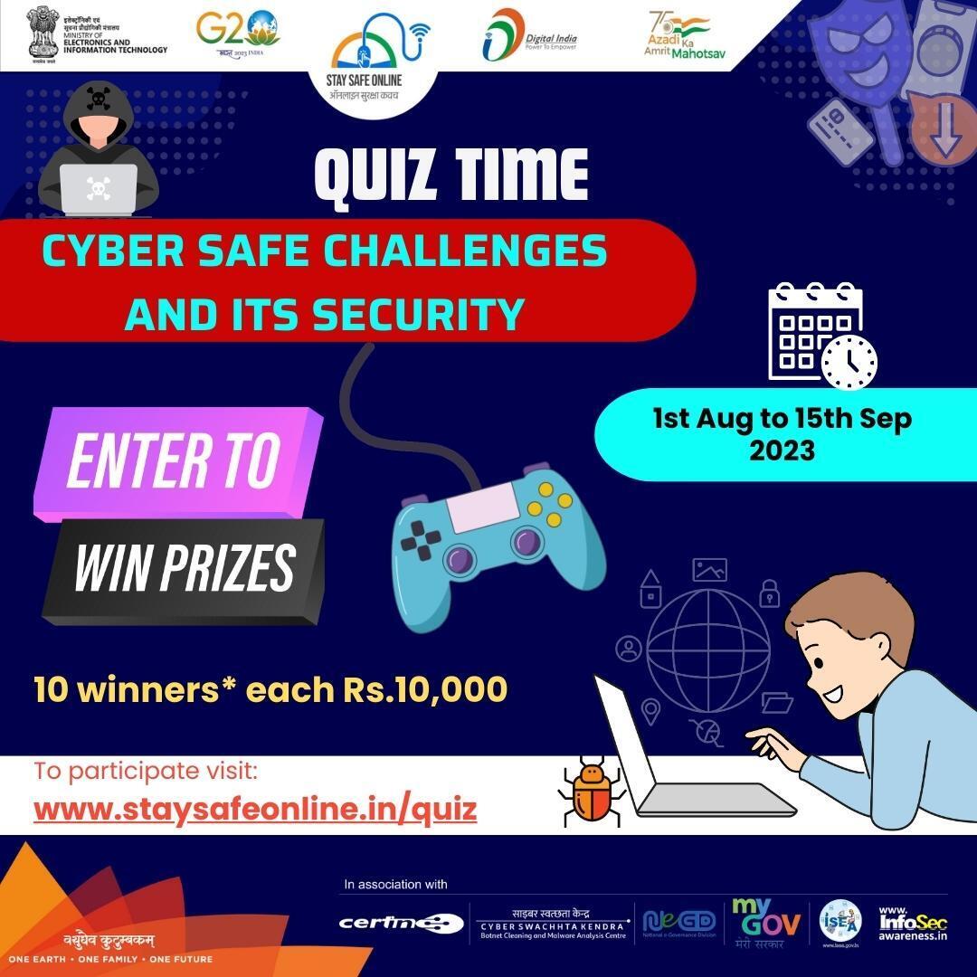 SSOIndia's tweet photo. ЁЯФНQUIZ ALERTЁЯФО
Attention all knowledge enthusiasts! ЁЯУЪЁЯТб An opportunity to win exciting prizes. ЁЯОБ
To participate click on the link- https://t.co/Ye1H7edSsw
#staysafeonline #cybersecurity #g20india #g20dewg #g20org #ssoindia #meity #mygovindia #india #BOI4Nation #рд╢реНрд░реА_рдХреГрд╖реНрдг https://t.co/2UP2g0DN2r
