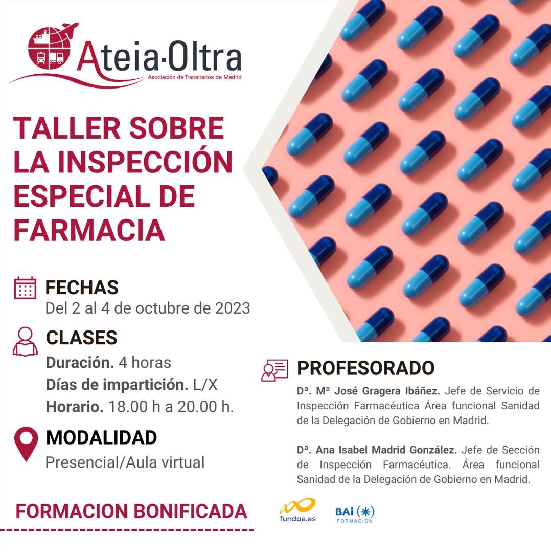 #ATEIAFORMACION | Abierto el plazo de inscripción al TALLER SOBRE LA INSPECCIÓN ESPECIAL DE FARMACIA
Para más información escribe a formacion@ateia-madrid.com
 #formacion #farmacia #ateia

ateia-madrid.com/cursos/taller-…