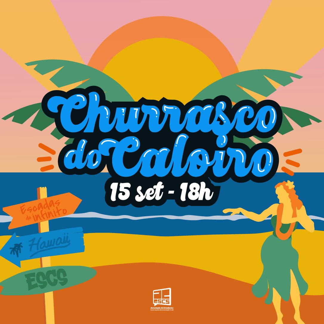 ae_escs's tweet photo. ALOHA CALOIRO ✨
As férias acabam quando um escsiano quiser! 😌 (nós não queremos)
O Churrasco do Caloiro é o evento de eleição para começares em grande ano letivo!🫡
Prepara as tuas havaianas e as tuas camisas com padrões e junta-te a nós! 🏖️☀️
#AEESCS https://t.co/zUJCW4yjYw