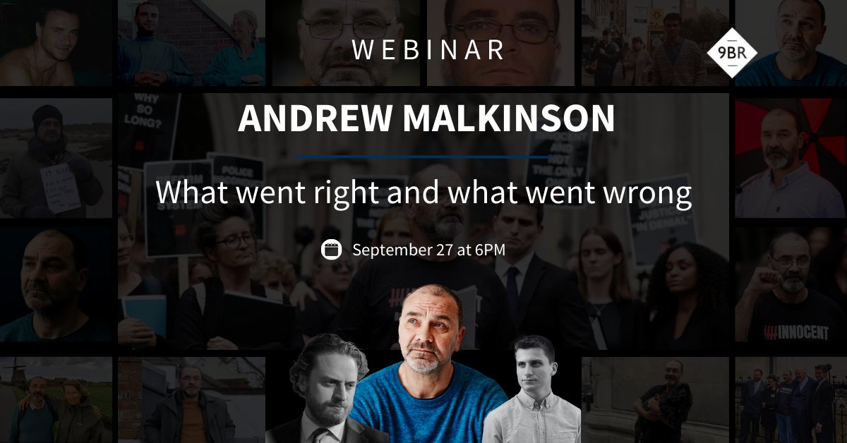 9BR Chambers (@9brchambers) on Twitter photo Webinar: Andrew Malkinson - What went right and what went wrong
Join <a href="/MaxJLHardy/">Max Hardy</a> (Junior counsel) & James Burley (Investigator for APPEAL) on September 27 at 6pm.
The lecture will be a discussion about the investigation, trial and appeal.
Register: events.teams.microsoft.com/event/ab18d686… Webinar: Andrew Malkinson - What went right and what went wrong
Join <a href="/MaxJLHardy/">Max Hardy</a> (Junior counsel) & James Burley (Investigator for APPEAL) on September 27 at 6pm.
The lecture will be a discussion about the investigation, trial and appeal.
Register: events.teams.microsoft.com/event/ab18d686…