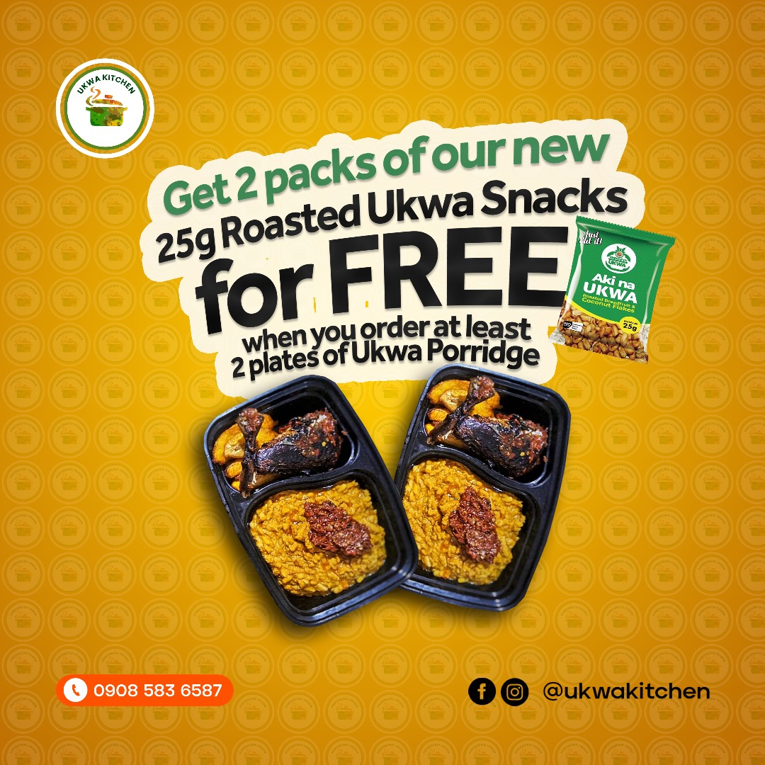 phronesisfoods's tweet photo. Purchase at least 2 plates of our delicious Ukwa Porridge and we'll treat you to 2 packs of our NEW 25g Roasted Ukwa Snacks absolutely FREE! 🎉

You don't want to miss out on this opportunity to enjoy our 25g Roasted Ukwa Snacks. https://t.co/ESzBPLZTwt
