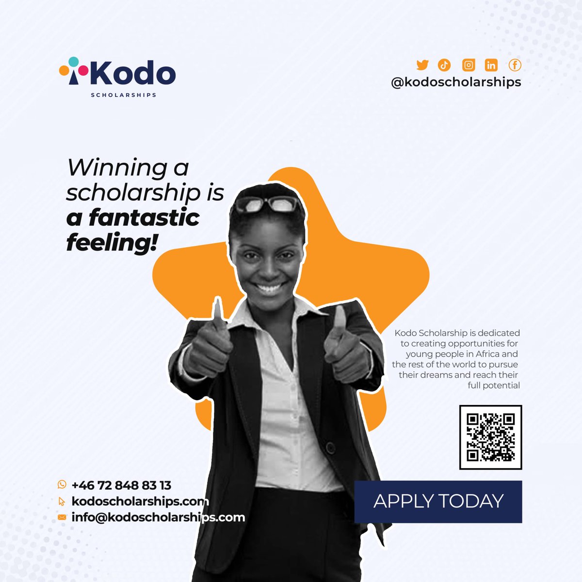 Kodo: Empowering Global Minds through Free Scholarships
SIGN UP LINK: kodoscholarships.com/.../64f482f844…...
Kodo's Mission:
Kodo's mission is simple yet profound: to empower individuals from diverse backgrounds with the gift of education.
