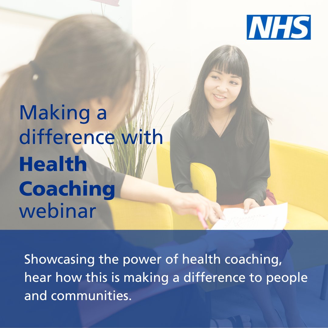 As part of Health Coaching Awareness Week, join the #MakingADifference webinar to celebrate the power of #HealthCoaching, hearing from people with lived experience and its impact on people and communities.

Date: Tues 19 September
Time: 1-2.30pm
Register: forms.office.com/e/kvsaNXBkL6
