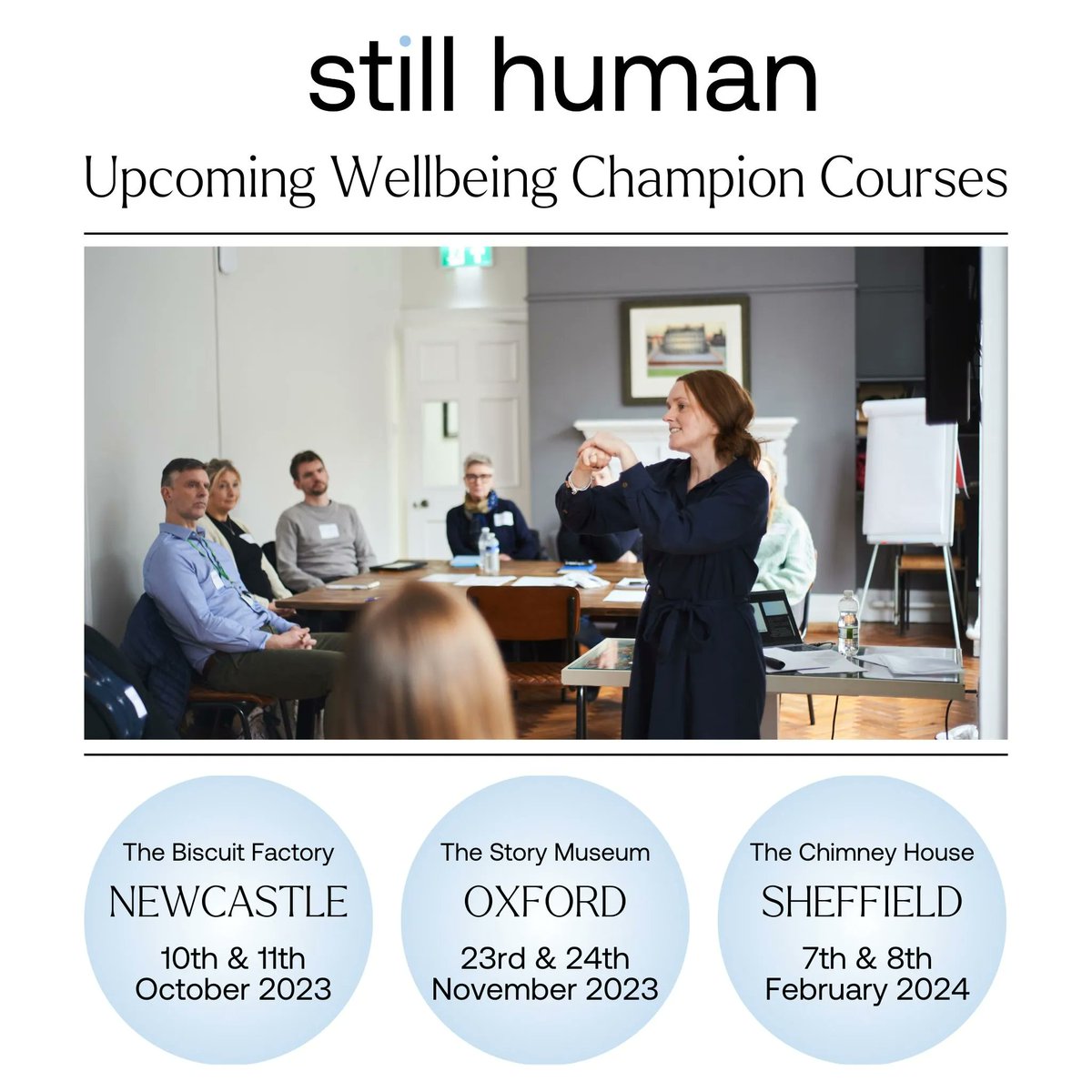 Do you want to embed #staffwellbeing into the culture of your school? Our #WellbeingChampion course gives you the tools and knowledge to do just that!  

💻 Booking for our Newcastle, Oxford and Sheffield courses is now open. Please contact the team: info@stillhuman.co.uk