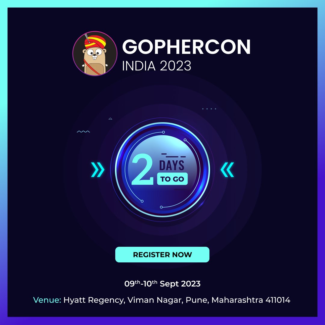 GopherConIndia's tweet image. Can you feel the excitement? 
Only 2 more days until GopherCon India 2023 lights up the Go community!

#GCI23 #GopherConIndia23