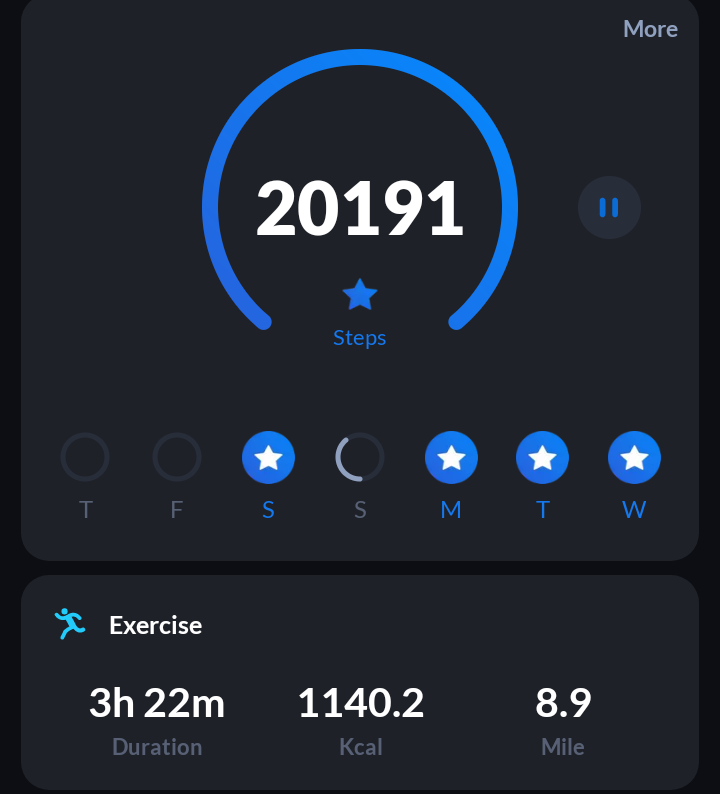 My steps yesterday!!! 20k a day is my goal.