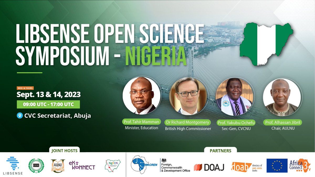 5⃣ days to our big day in #Abuja! VCs of 🇳🇬 universities, researchers, journal editors, publishers and enthusiasts of #OpenScience are ready for 'open' conversation to advance Nigerian scholarly works💡<a href="/UKinNigeria/">UK in Nigeria🇬🇧🇳🇬</a> <a href="/CVCNU/">CVCNU</a> <a href="/AulnuOfficial/">AULNU Official</a> <a href="/EkoKonnect/">Eko-Konnect</a> <a href="/NigerianREN/">Nigerian REN (NgREN)</a>  <a href="/WACREN/">WACREN</a> <a href="/DOAJplus/">DOAJ</a>