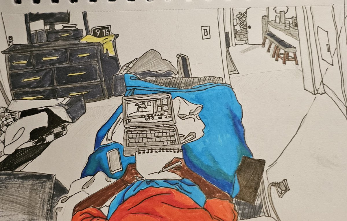 Art_OLP's tweet photo. The B.C.P.S. Virtual Learning Program loves this interesting point of view drawing designed by tenth-grade artist Jorden B. He demonstrated one of his favorite summer pastimes (drawing) through this awesome illustration. Great job! @BCPS_VLP @mdoty_doty @MsTelisaW @delmendorf https://t.co/HLwCnShESD