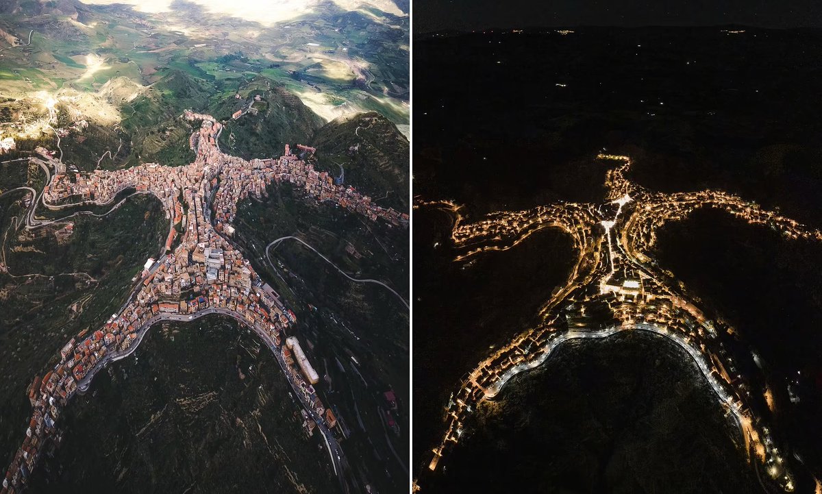 Centuripe, a small town on the island of Sicily bears an uncanny resemblance to a person from above.