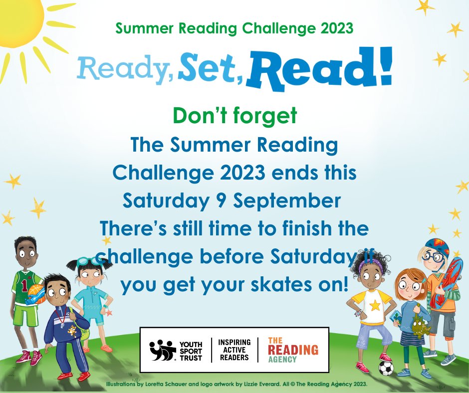 bracknell_lib's tweet image. The #summerreadingchallenge2023 ends this Saturday the 9th September #ReadySetRead #getyourskateson #bracknelllibraries