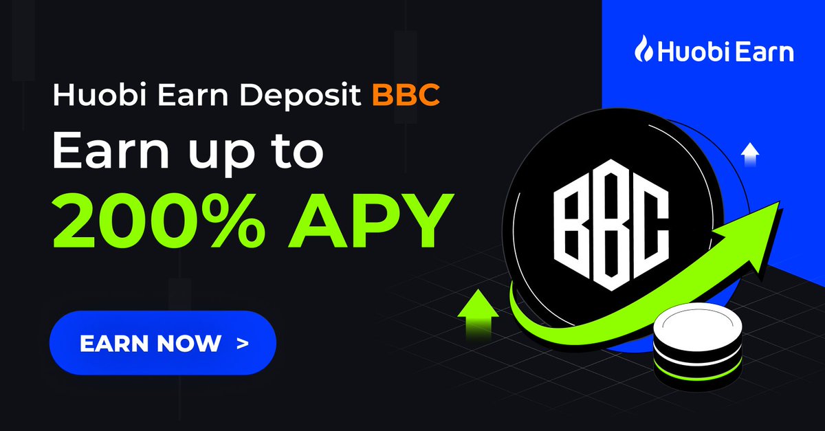 HTX_Global's tweet photo. New Earn Listing 🚨

Deposit $BBC

Earn up to 200% on #Huobi

Join Here : https://t.co/As9S1PvnE3 https://t.co/wu0CTc6ncE