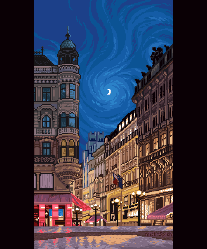 MichSpich's tweet photo. Night life in Prague

#pixelart #pixelartist #aseprite #Czechia #moon #ArtistOnTwitter #historical https://t.co/BFv3Kkyqiv