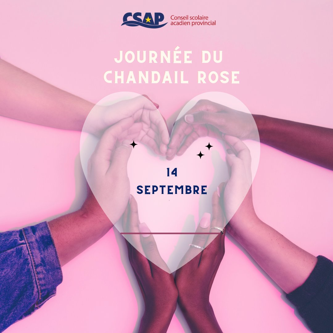 La Journée du Chandail Rose approche à grands pas. C'est une journée importante où nous pouvons tous unir nos forces pour lutter contre l'intimidation.

Alors, le 14 septembre sortez vos chandails roses !

#ChandailRoseCSAP